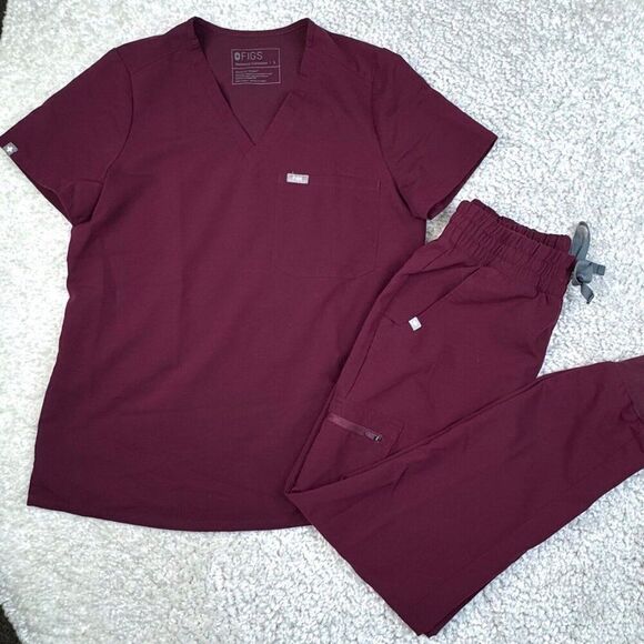 Figs Scrub Set Zamora Jogger & Catarina Top Set Burgundy - Picture 1 of 12